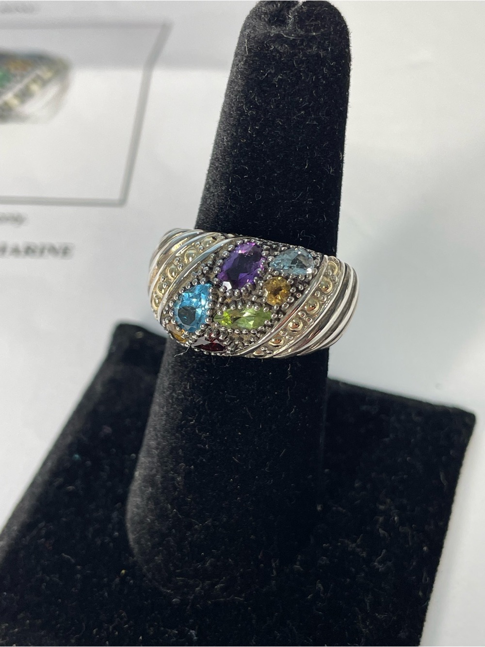 EFFY Sterling Silver 18K Multicolor Stone Ring - Size 7